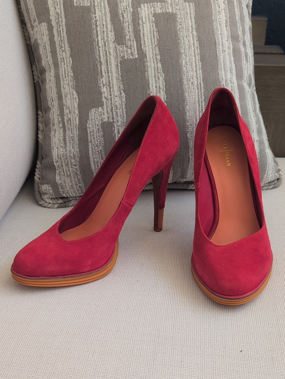 Cole Haan Lunargrand Chelsea Red Suede Platform High Heels size 10